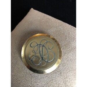 Vintage Gold Tone Monogram Style Dress/Scarf Clip Unsigned